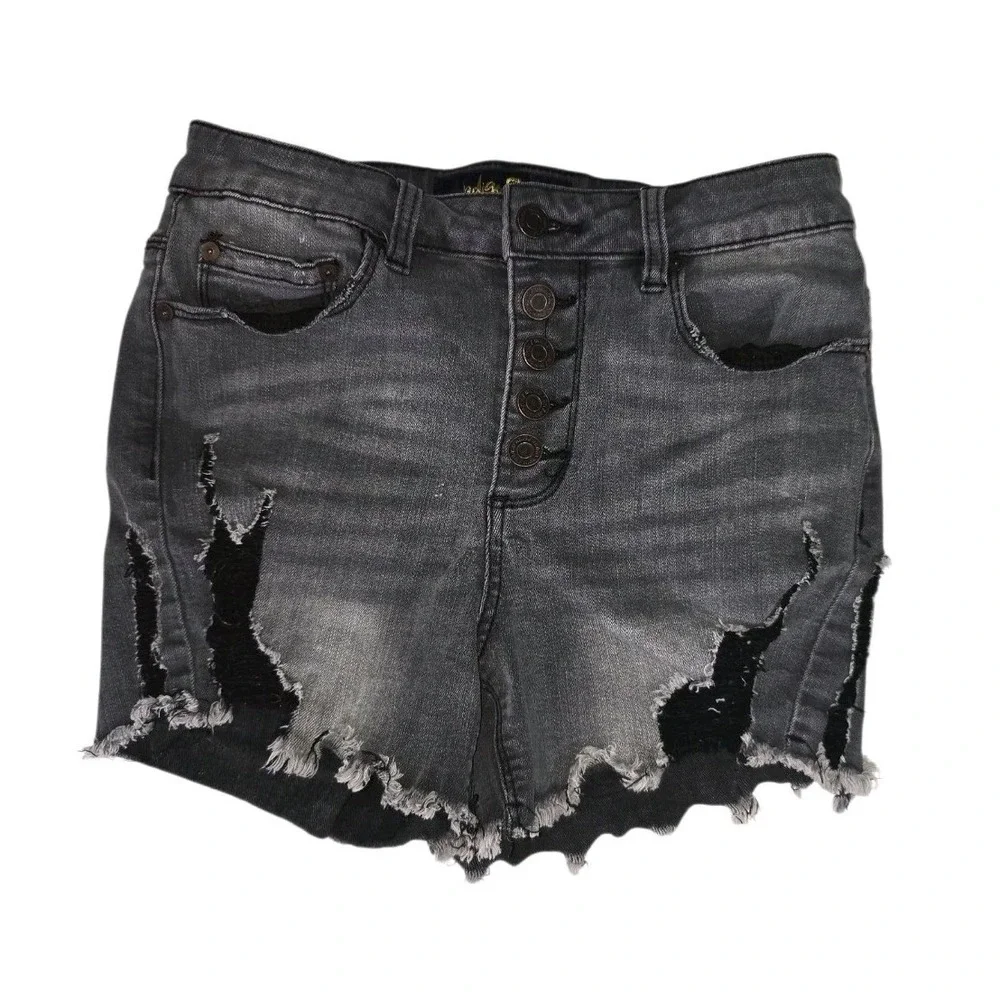 Indigo Rein Repreve Womens Jean Shorts Size 5 Black‎ Cut Off Stretch Button Fly